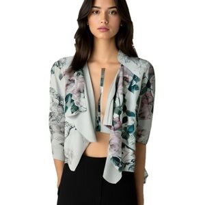 Le Chateau Neutral floral Blazer Jacket Office Workwear Suede Sz Medium